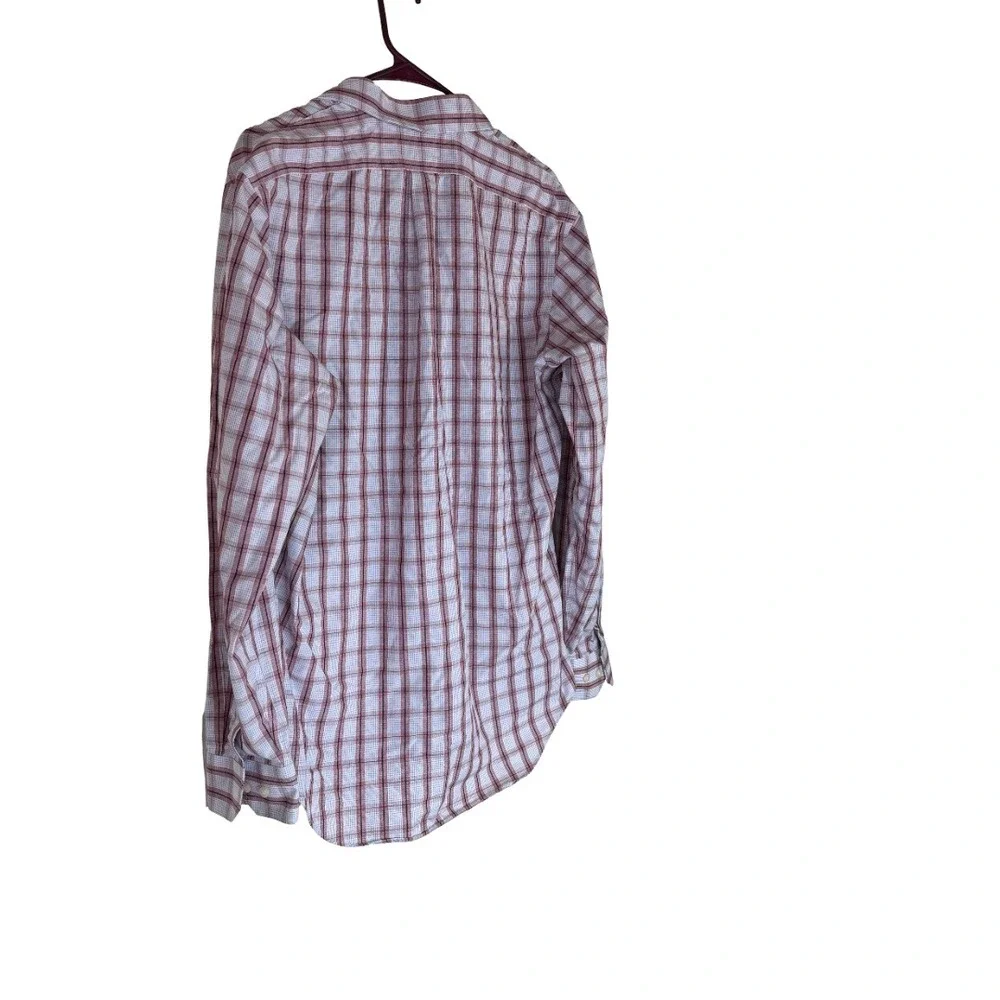 Banana Republic Shirt Mens Medium Red White Blue Plaid Non-Iron Classic Fit Long